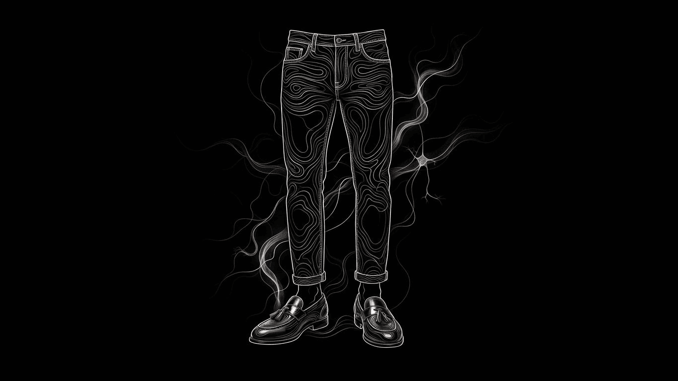 Close-up of cropped dark denim jeans styled with leather loafers, showing a clean ankle break and vertical silhouette.